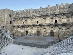 Orchestra, stage and stage building of the Roman Theatre of Aspendos, viewed from the diazoma of the west auditorium