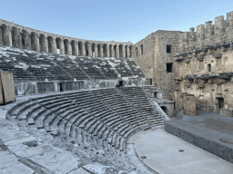 North auditorium, orchestra, stage and stage building of the Roman Theatre of Aspendos, viewed from the diazoma of the southwest auditorium
