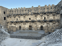 Orchestra, stage and stage building of the Roman Theatre of Aspendos, viewed from the diazoma of the west auditorium