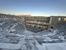 Auditorium, orchestra, stage and stage building of the Roman Theatre of Aspendos, viewed from the top of the southwest auditorium