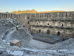 Auditorium, orchestra, stage and stage building of the Roman Theatre of Aspendos, viewed from the top of the southwest auditorium