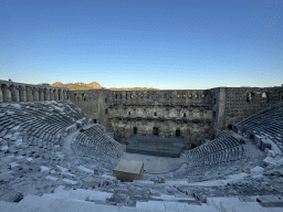 Auditorium, orchestra, stage and stage building of the Roman Theatre of Aspendos, viewed from the top of the west auditorium