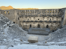 Auditorium, orchestra, stage and stage building of the Roman Theatre of Aspendos, viewed from the top of the west auditorium