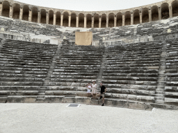 Tim, Miaomiao and Max at the west auditorium of the Roman Theatre of Aspendos