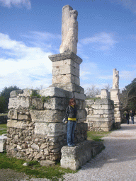 Miaomiao with statues of the Odeion of Agrippa at the Ancient Agora