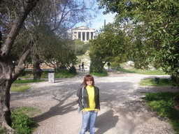 Miaomiao in front of the Temple of Hephaestus at the Ancient Agora