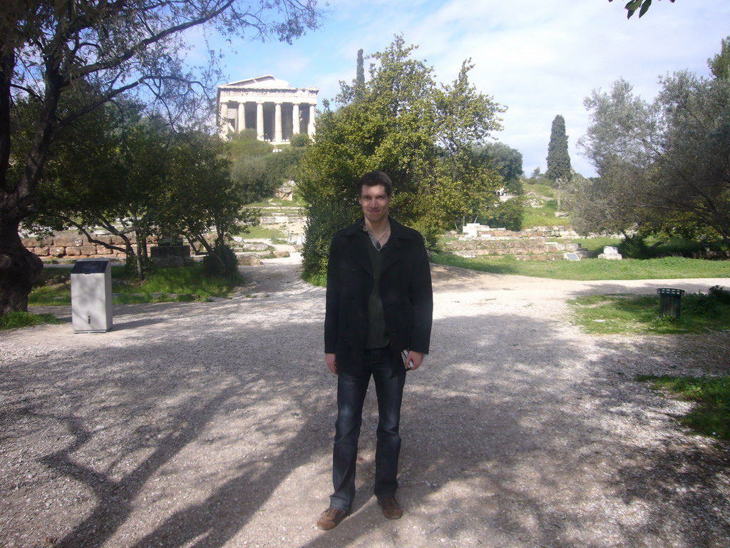 Tim in front of the Temple of Hephaestus at the Ancient Agora