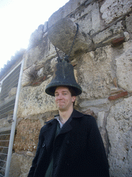 Tim with bell outside of Agii Apostoli Solaki