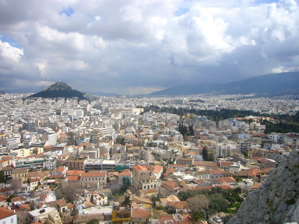 View from the Acropolis on the city center and Mount Lycabettus