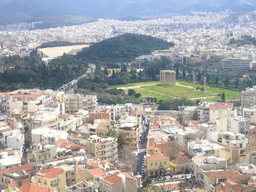 View from the Acropolis on Hadrian`s Arch, the Temple of Olympian Zeus and the Panathenaic Stadium