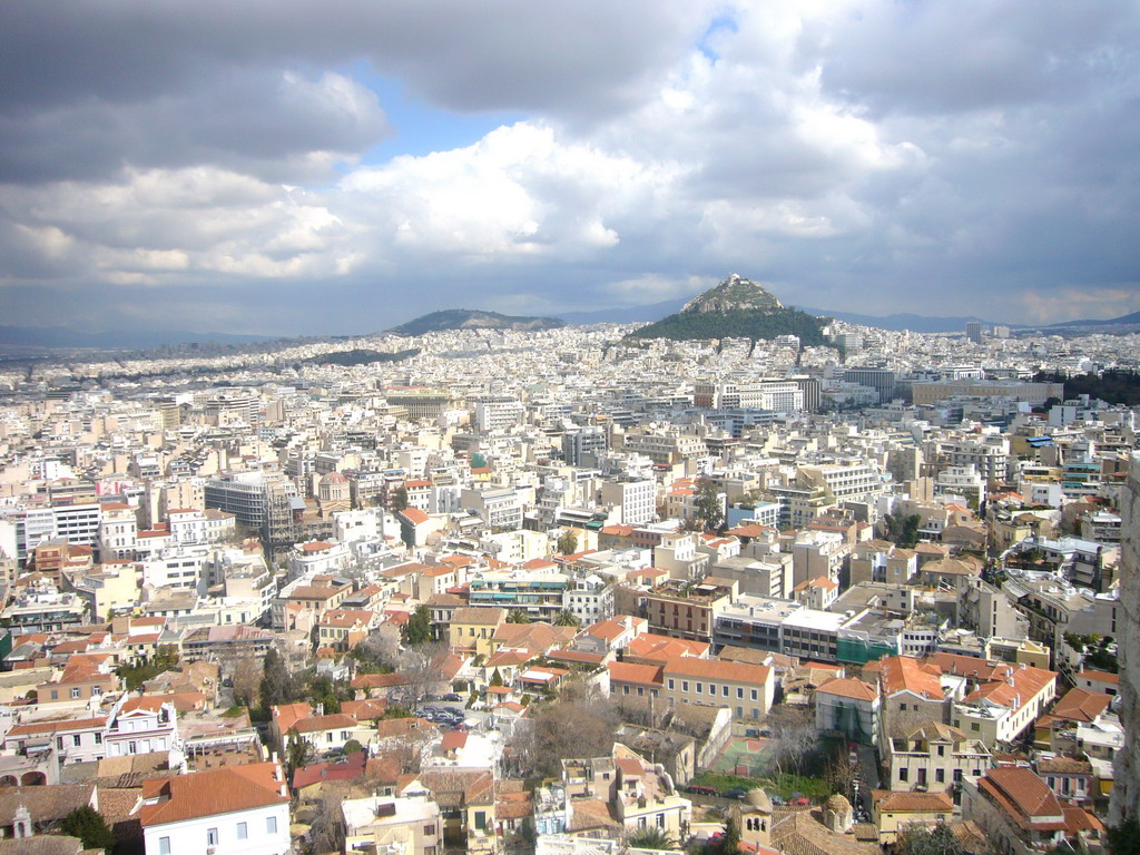 View from the Acropolis on the city center and Mount Lycabettus