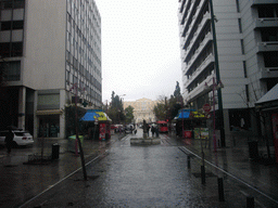 Ermou street, the main shopping street of Athens, and the Greek Parliament