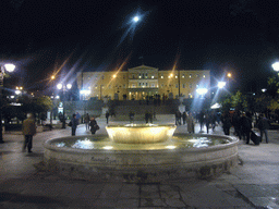 Syntagma square, with the Greek Parliament, by night