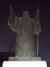 Statue of Archbishop Damaskinos of Athens, by night