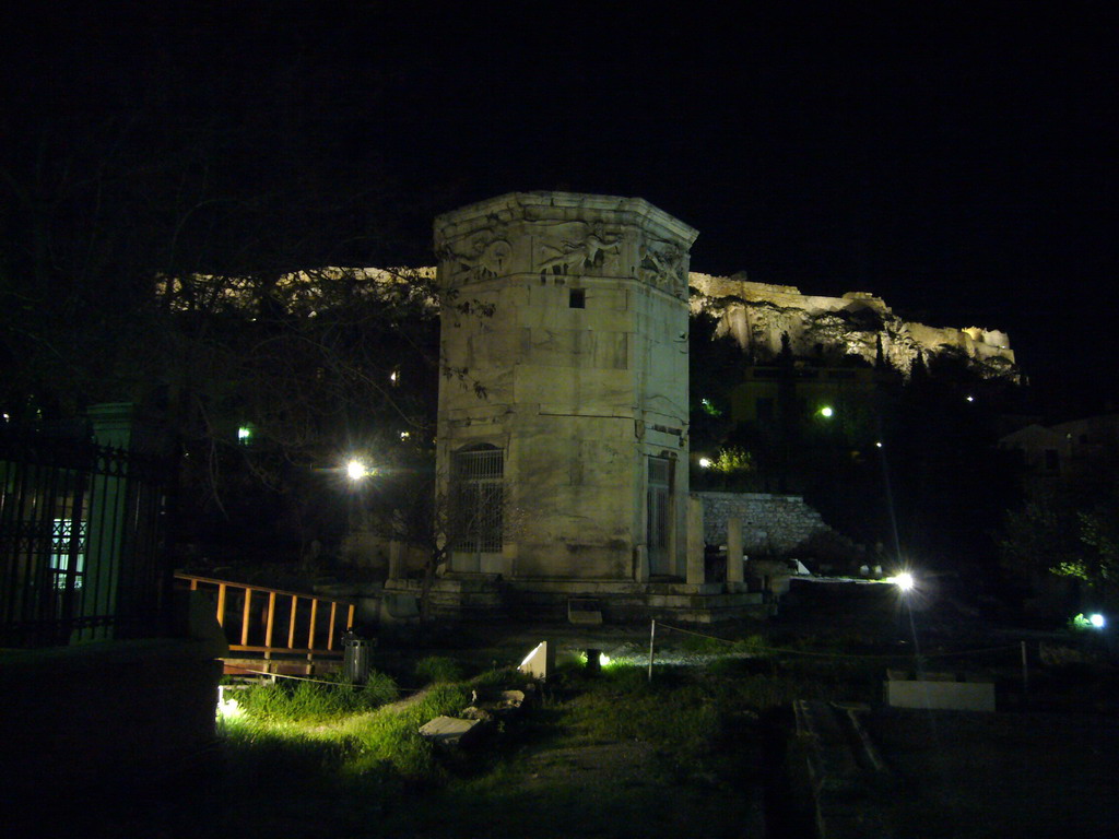 Tower of the Winds at the Roman Agora, by night