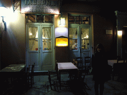 Front of the taverna `O Platanos`, by night