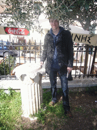 Tim and a pillar at the Roman Agora