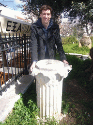 Tim and a pillar at the Roman Agora