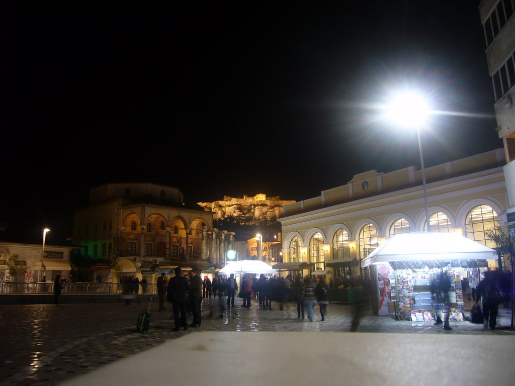 Monastiraki square and Acropolis, by night