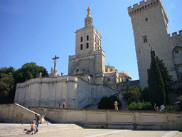 Staircase, the northwest tower of the Palais des Papes palace and the Avignon Cathedral