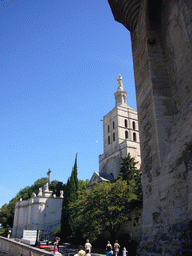 The Tour de la Campane tower of the Palais des Papes palace and the Avignon Cathedral