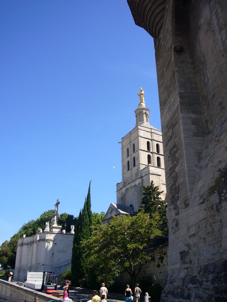 The Tour de la Campane tower of the Palais des Papes palace and the Avignon Cathedral