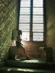 Miaomiao at window in the Palais des Papes palace