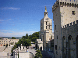 The Avignon Cathedral, the Tour de la Campane tower of the Palais des Papes palace and the Musée du Petit Palais museum, viewed from the roof of the Palais des Papes palace