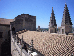 Roof and towers of the Palais des Papes palace and the Clock Tower of the City Hall, viewed from the roof of the Palais des Papes palace