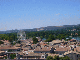 The Rhône river and a ferris wheel, viewed from the roof of the Palais des Papes palace