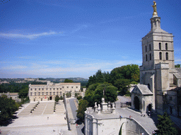 The north side of the Place du Palais square, the Musée du Petit Palais museum and the Avignon Cathedral, viewed from the roof of the Palais des Papes palace