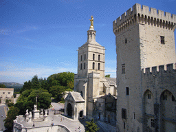 The Tour de la Campane tower of the Palais des Papes palace and the Avignon Cathedral, viewed from the roof of the Palais des Papes palace