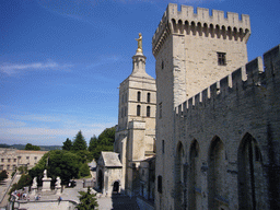 The Tour de la Campane tower of the Palais des Papes palace and the Avignon Cathedral, viewed from the roof of the Palais des Papes palace