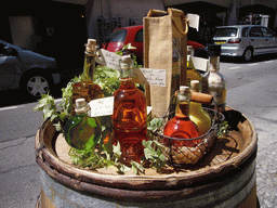 Bottles of wine at a street in the city center