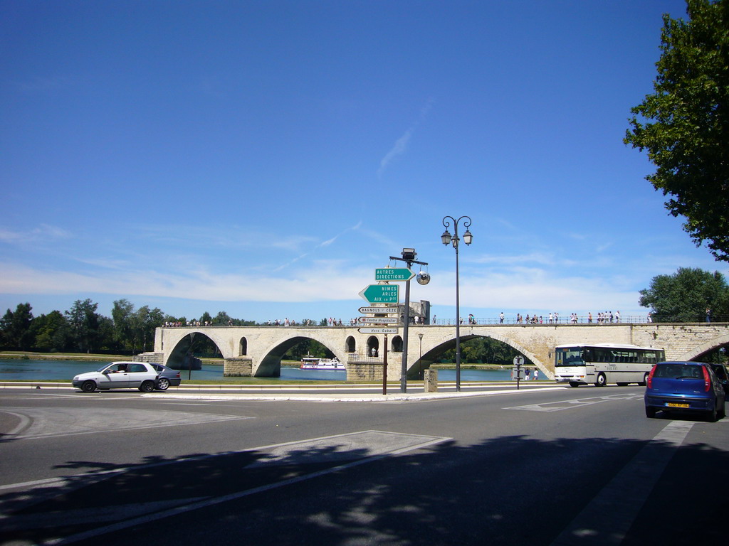 The Pont Saint-Bénezet bridge over the Rhône river, viewed from the Boulevard du Rhône