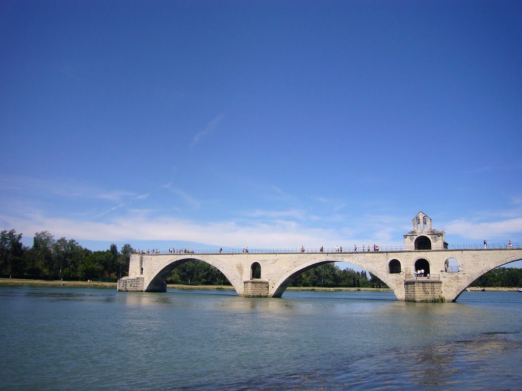 The Pont Saint-Bénezet bridge over the Rhône river, viewed from the Boulevard de la Ligne