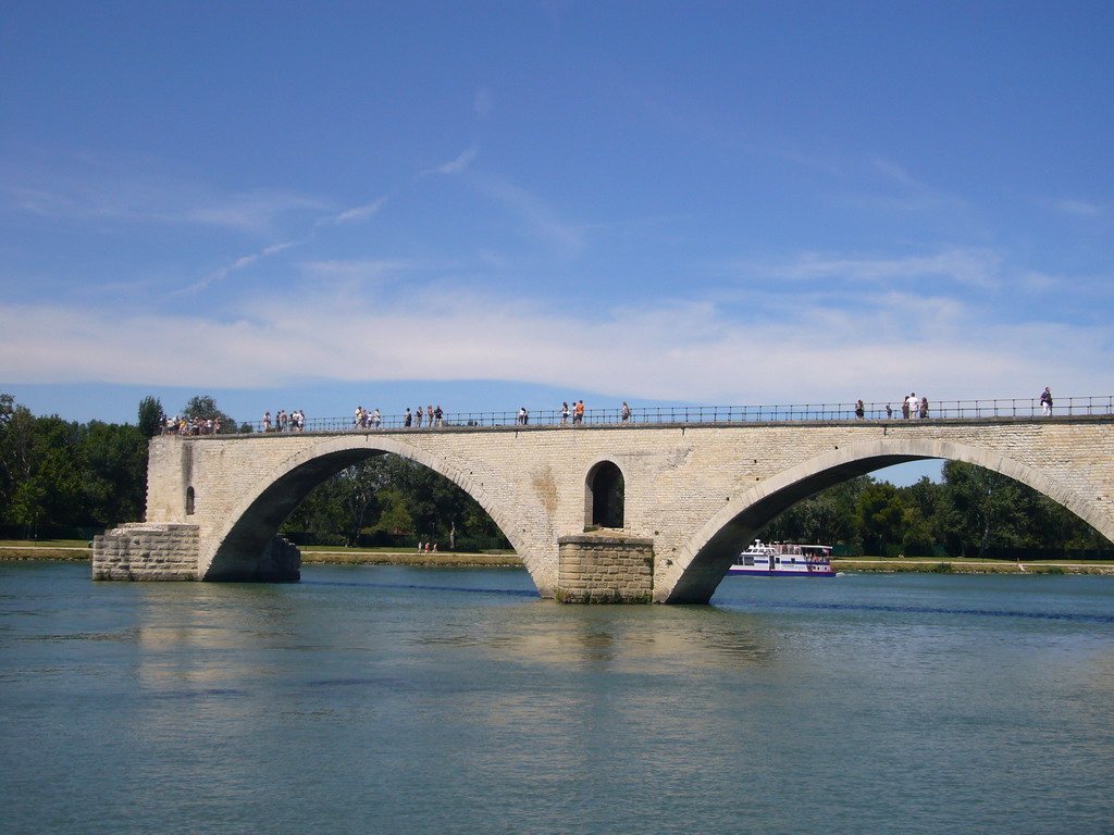 The Pont Saint-Bénezet bridge over the Rhône river, viewed from the Boulevard de la Ligne