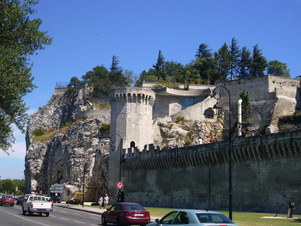 The Porte du Rocher gate and the Rocher des Doms gardens, viewed from the Boulevard de la Ligne