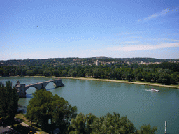 The Pont Saint-Bénezet bridge over the Rhône river and the Tour Philippe le Bel tower, viewed from the Rocher des Doms gardens