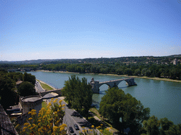 The Porte du Rocher gate, the Pont Saint-Bénezet bridge over the Rhône river and the Tour Philippe le Bel tower, viewed from the Rocher des Doms gardens