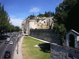 The Boulevard de la Ligne, the Porte du Rocher gate and the Rocher des Doms gardens, viewed from the Pont Saint-Bénezet bridge over the Rhône river