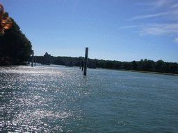 The Pont Saint-Bénezet bridge over the Rhône river, viewed from the ferry