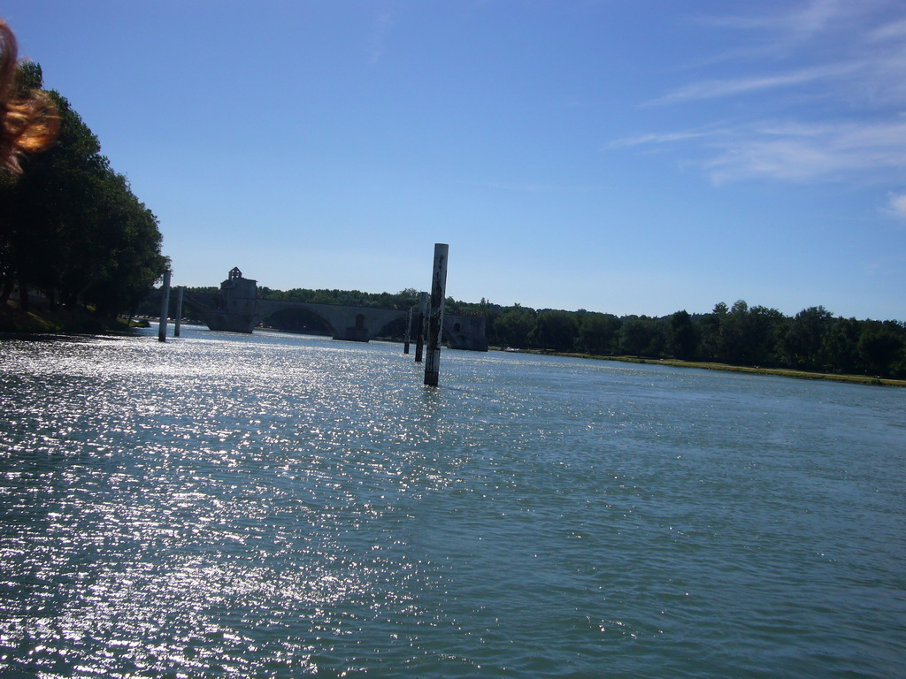 The Pont Saint-Bénezet bridge over the Rhône river, viewed from the ferry