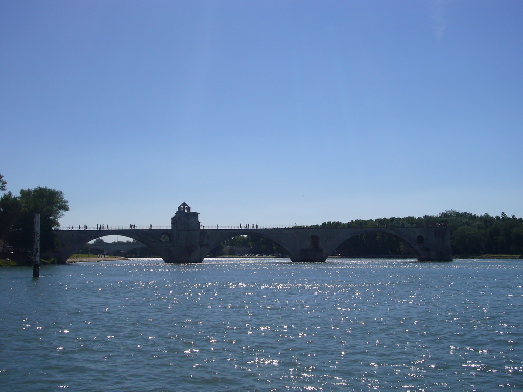 The Pont Saint-Bénezet bridge over the Rhône river, viewed from the ferry