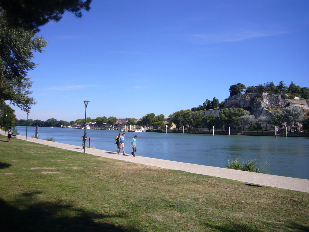 The Rhône river and the Rocher des Doms gardens, viewed from the Chemin de la Traille street