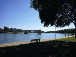 The Pont Saint-Bénezet bridge and the Pont Édouard Daladier bridge over the Rhône river, viewed from the Chemin de la Traille street