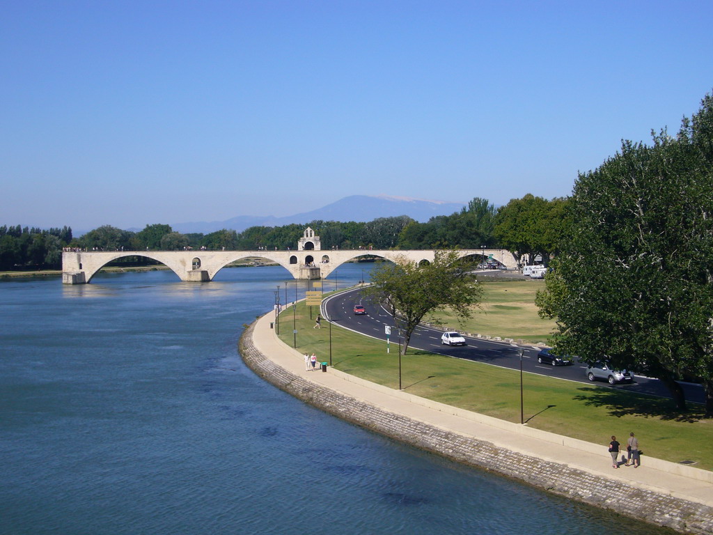 The Pont Saint-Bénezet bridge over the Rhône river, viewed from the Pont Édouard Daladier bridge