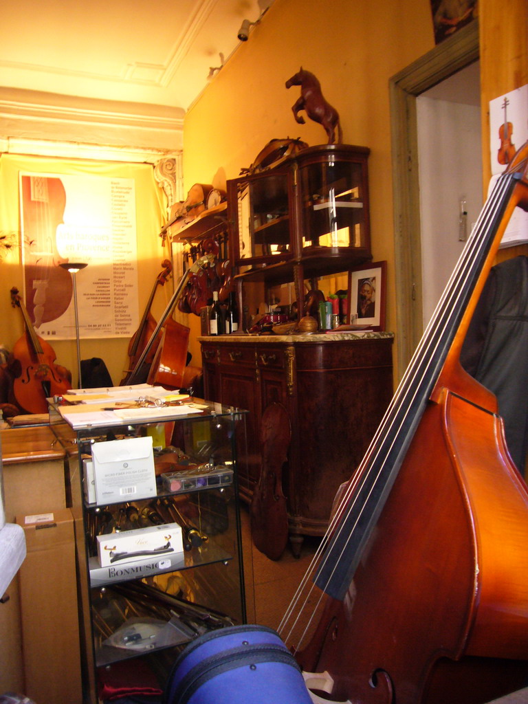 Interior of a music instrument shop in the city center