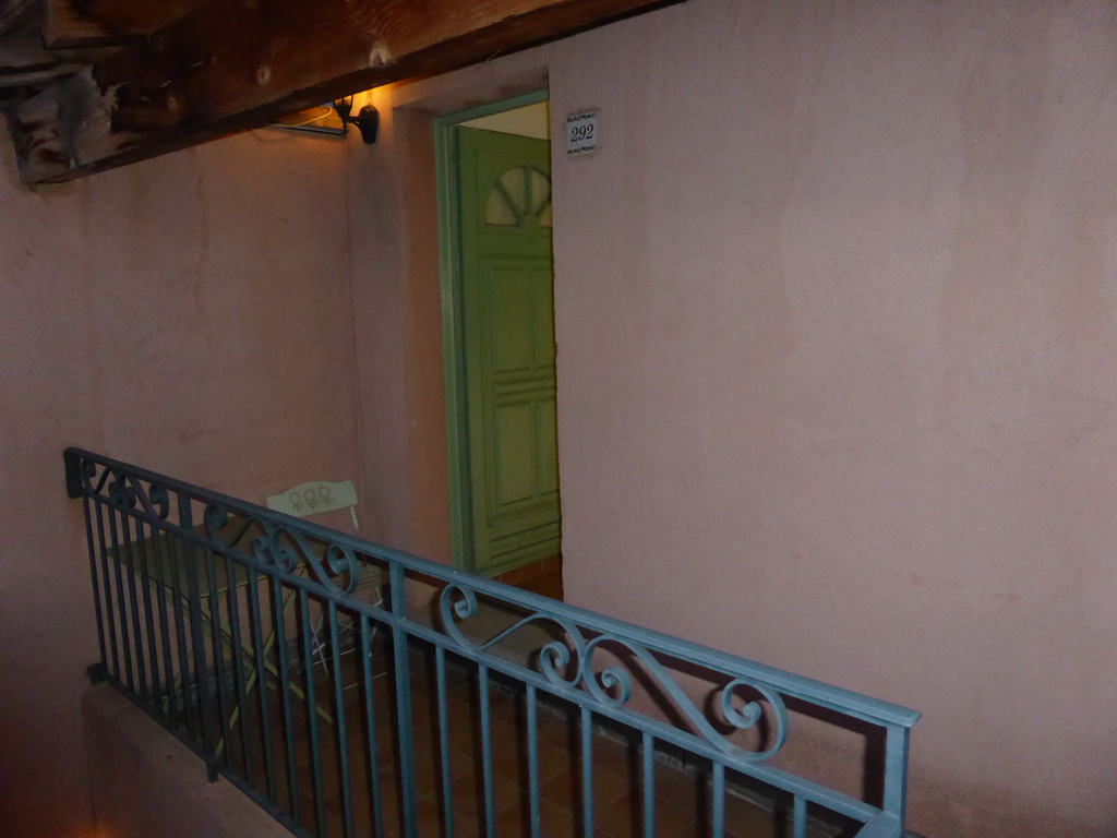 Entrance to our room at the Vert Hôtel, by night