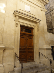Front entrance of the Synagogue d`Avignon at the Place Jérusalem square